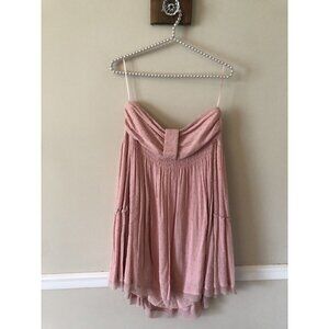 NWT Altar'd State Womens Size L Pink Strapless Dress Dotted Swiss Ruffle Trim